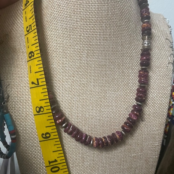 #2 Native American purple spiny oyster and sterling silver necklace - Picture 9 of 10